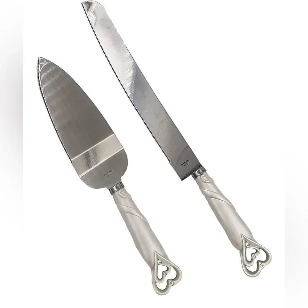 FASHIONCRAFT Hearts Handle Cake Knife & Server Set, Stainless‎ Steel, 2-Piece